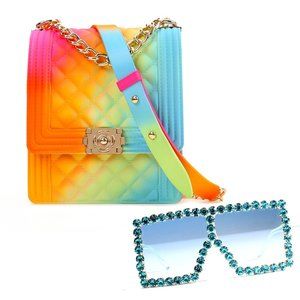 2 Pieces set jelly purse crossbody bag and sunglasses